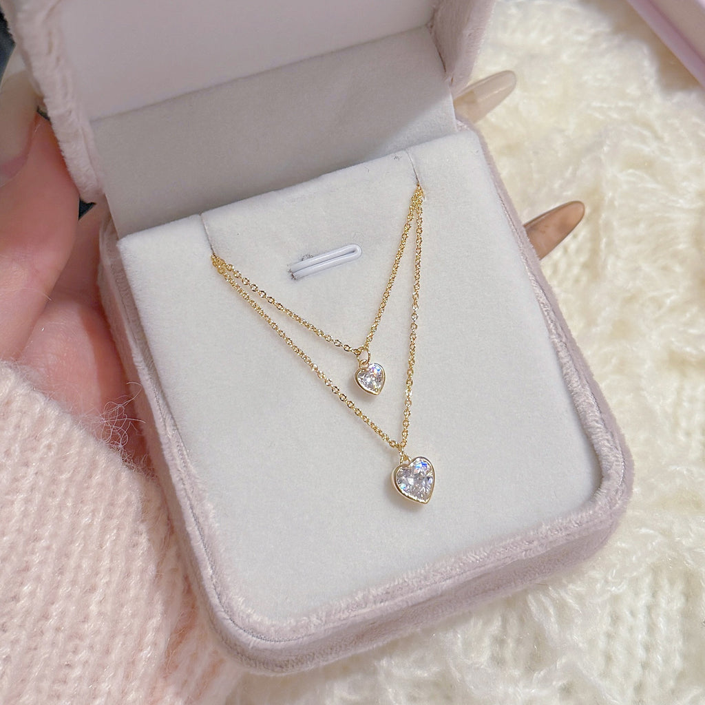 Double Layer Heart Necklace, Sweet Delicate Clavicle Chain, Luxury Niche High Grade Elegant Temperament Pendant Necklace