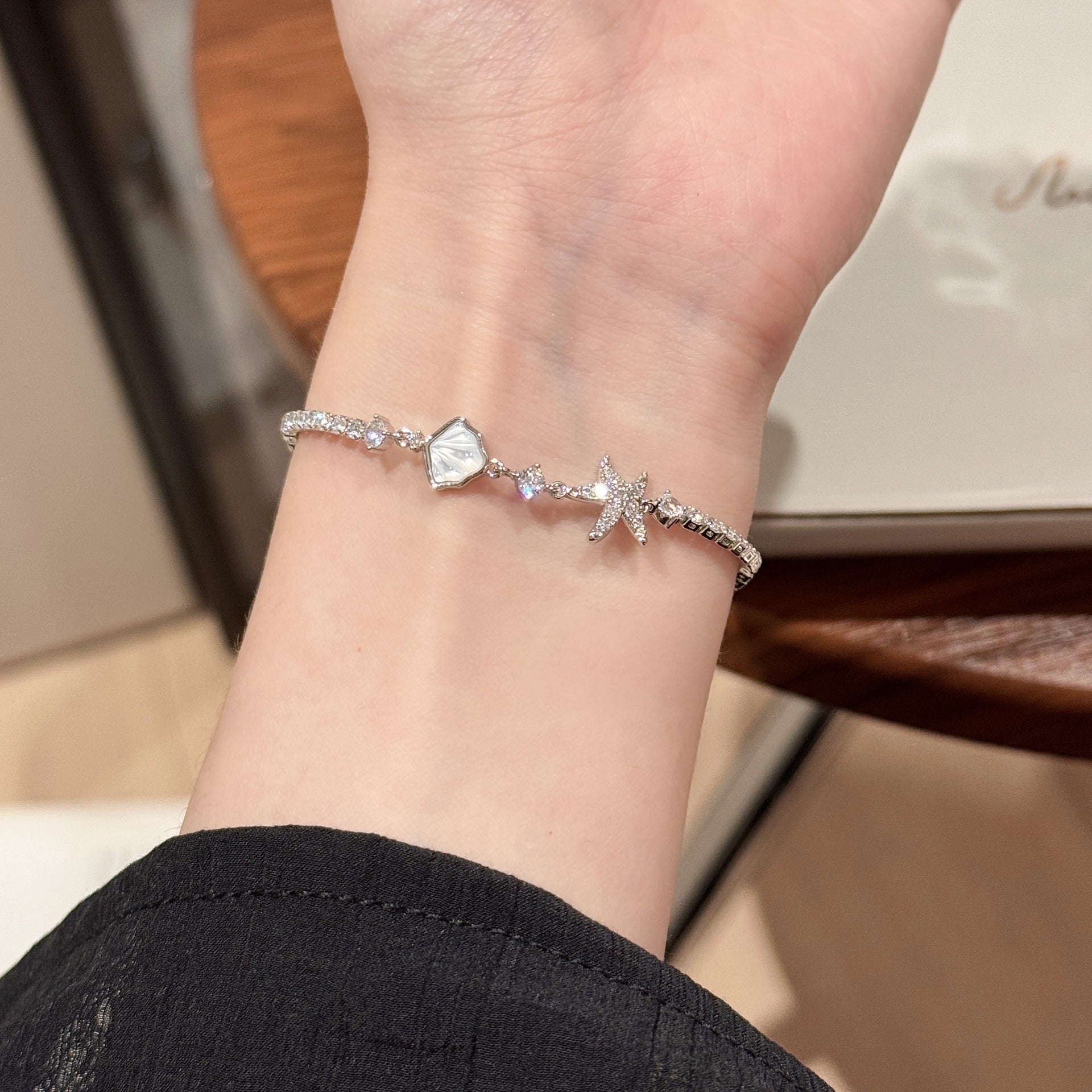 Ocean Style Shell Zircon Bracelet, Elegant Summer Fashion Wrist Chain
