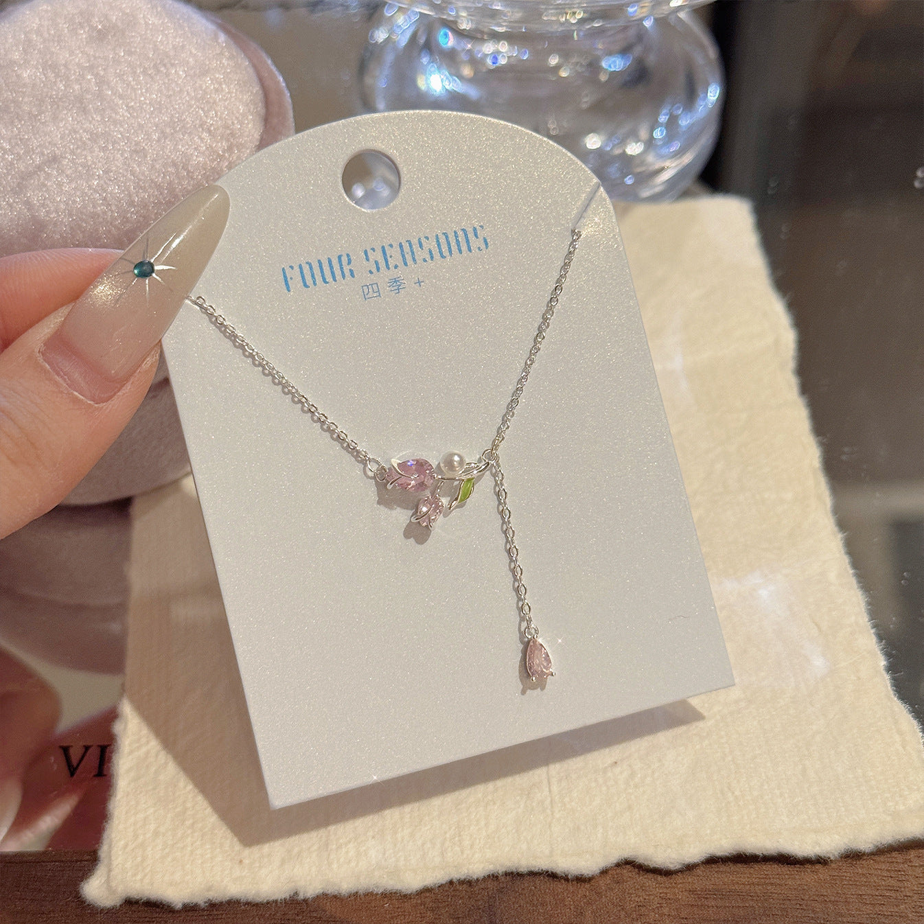 Unique Dainty Luxury Necklace, Sweet Tulip Tassel Pendant Clavicle Chain, Delicate Gentle Fashion Jewelry For Daily Wear