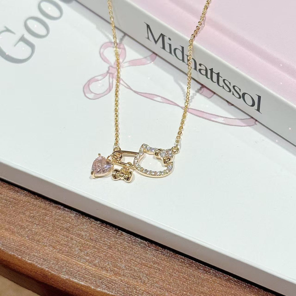 Cute Cat Hairpin Shaped Necklace, Sparkling Dainty Clavicle Chain, Fresh Sweet Minimalist Design Necklace, Elegant Luxury Versatile Jewelry for Women Daily Office Commute
