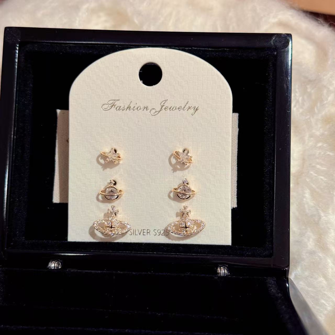 Pairs Saturn Stud Earrings, S925 Sterling Silver Post, Luxury Elegant Dainty Versatile Ear Jewelry for Women