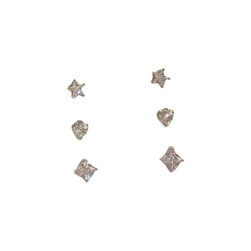 3 in 1 Star Cube Stud Earrings Set Luxury Women Combination Jewelry