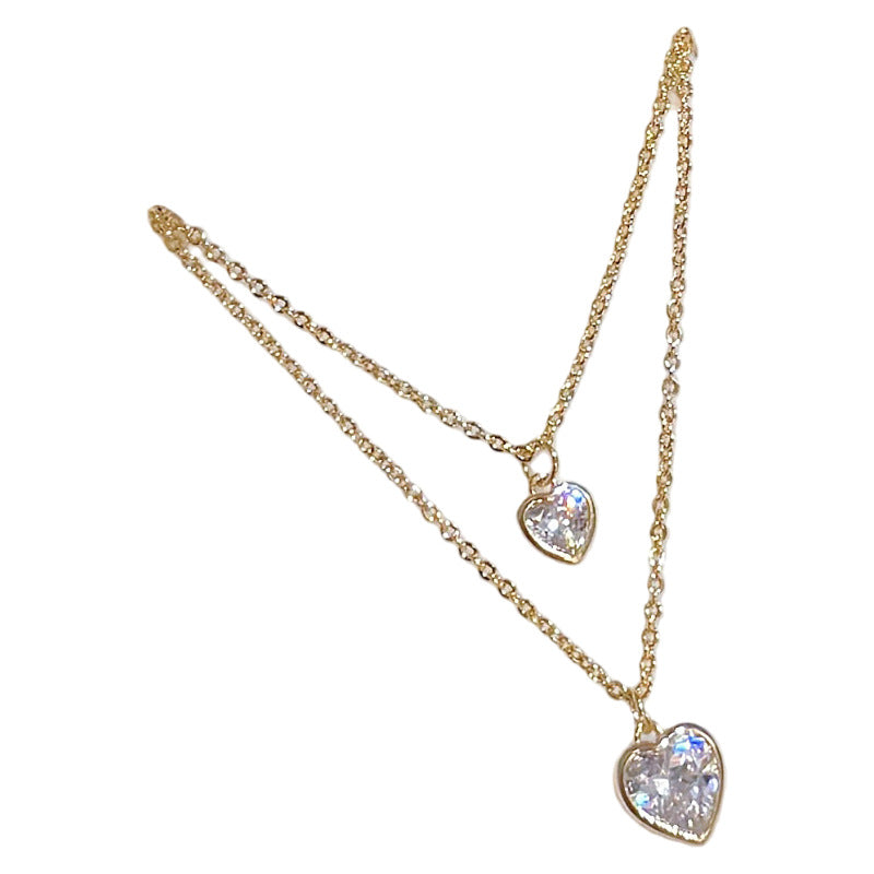 Double Layer Heart Necklace, Sweet Delicate Clavicle Chain, Luxury Niche High Grade Elegant Temperament Pendant Necklace