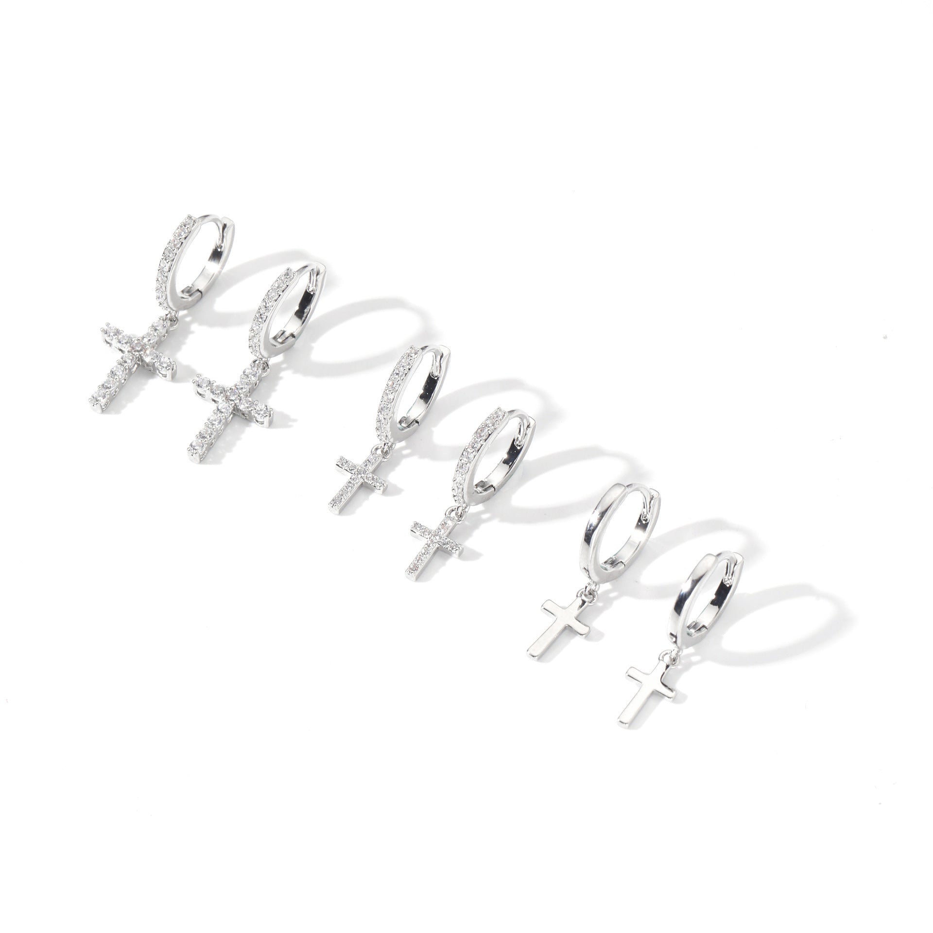 Sparkling Cubic Zirconia Cross Earring Set of 3 Pairs, Luxury Dainty Elegant All-Match Multi-Style Women Fine Ear Jewelry