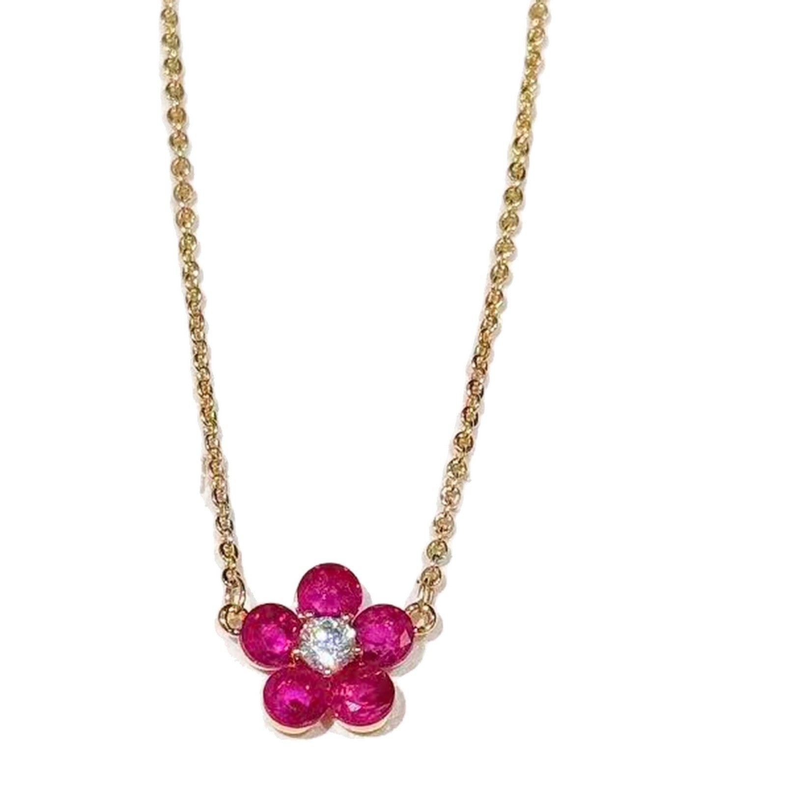 Flower Pendant Clavicle Necklace, Ruby & Natural Zircon Necklace, Minimalist Luxury Niche Fashion Jewelry for Women