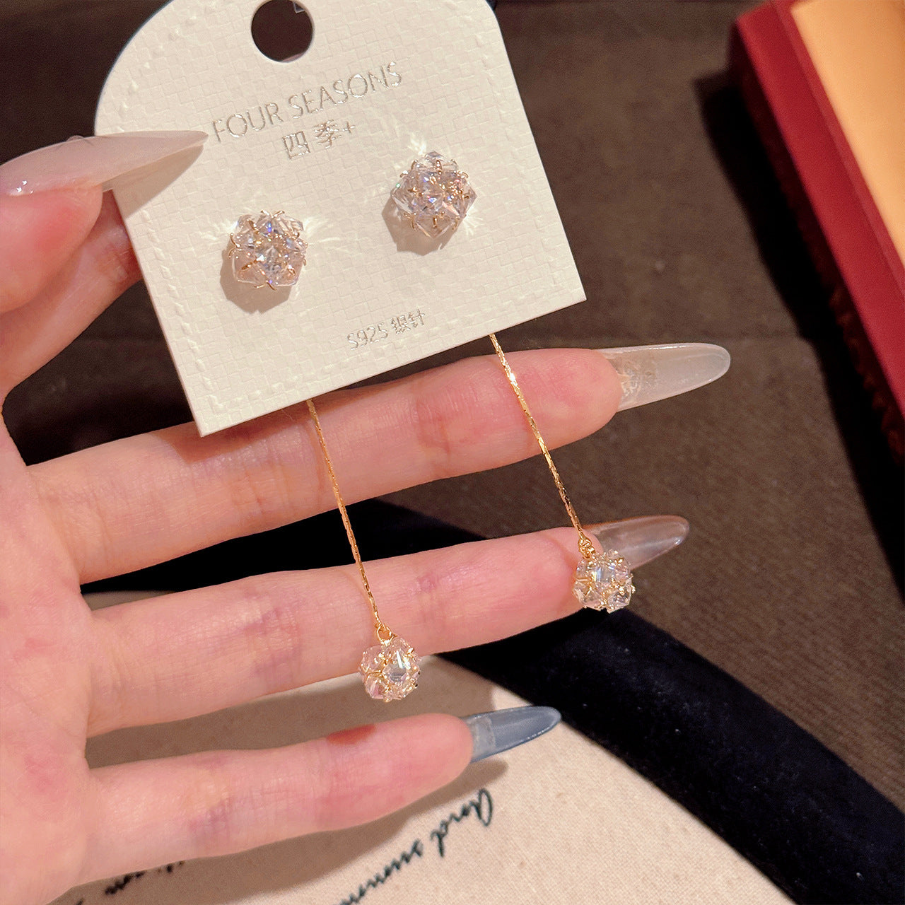 Cool Minimal Sparkling Pave CZ Ball Tassel Drop Earrings, Luxury Dainty S925 Sterling Silver Post Women Ear Jewelry for Gentle Vibe Daily Wear