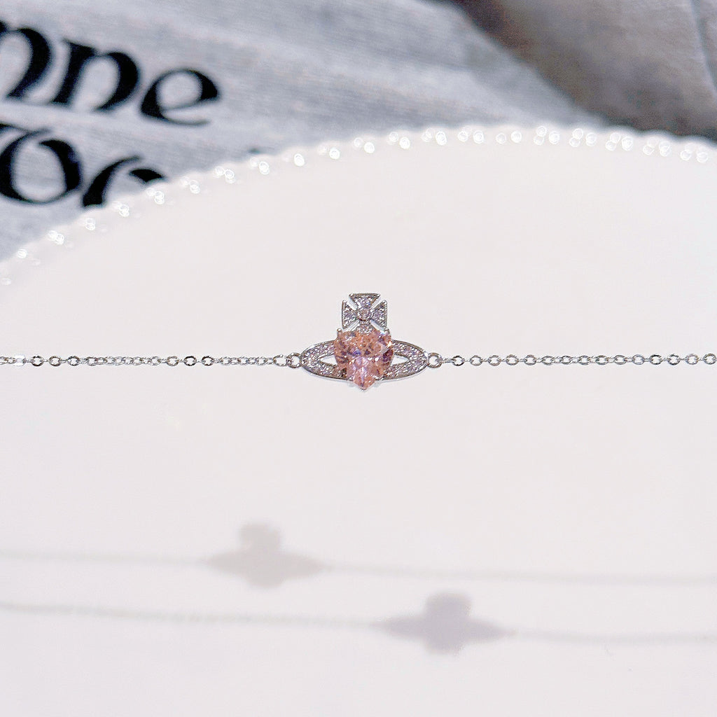 Saturn Heart Zircon Bracelet, Luxury Niche Vivienne Style Punk Hand Jewelry for Women