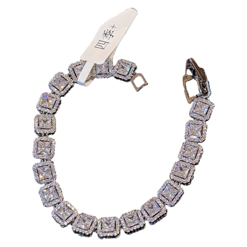 Shiny Cube Zircon Bracelet, Minimalist Luxury Dainty All-match Elegant Women Hand Jewelry