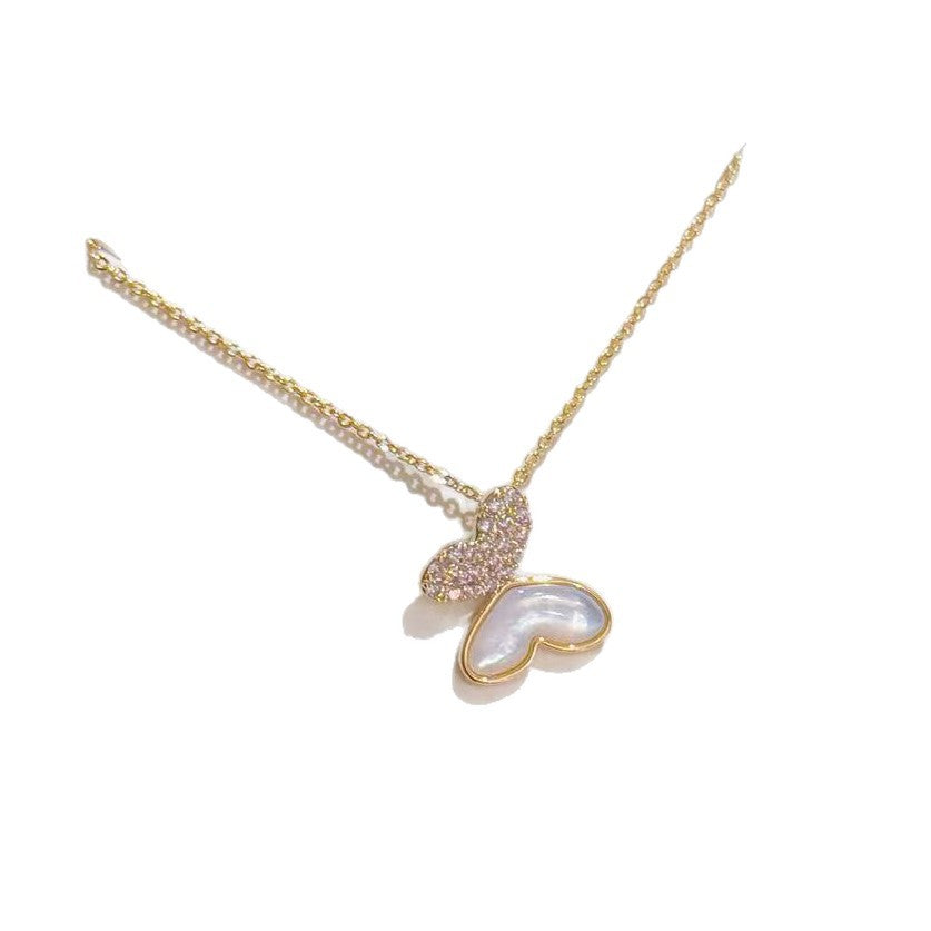 Custom Vivid Butterfly Necklace, Ins Minimal Luxury Niche Clavicle Chain with Natural Shell, Elegant Dainty Women Jewelry