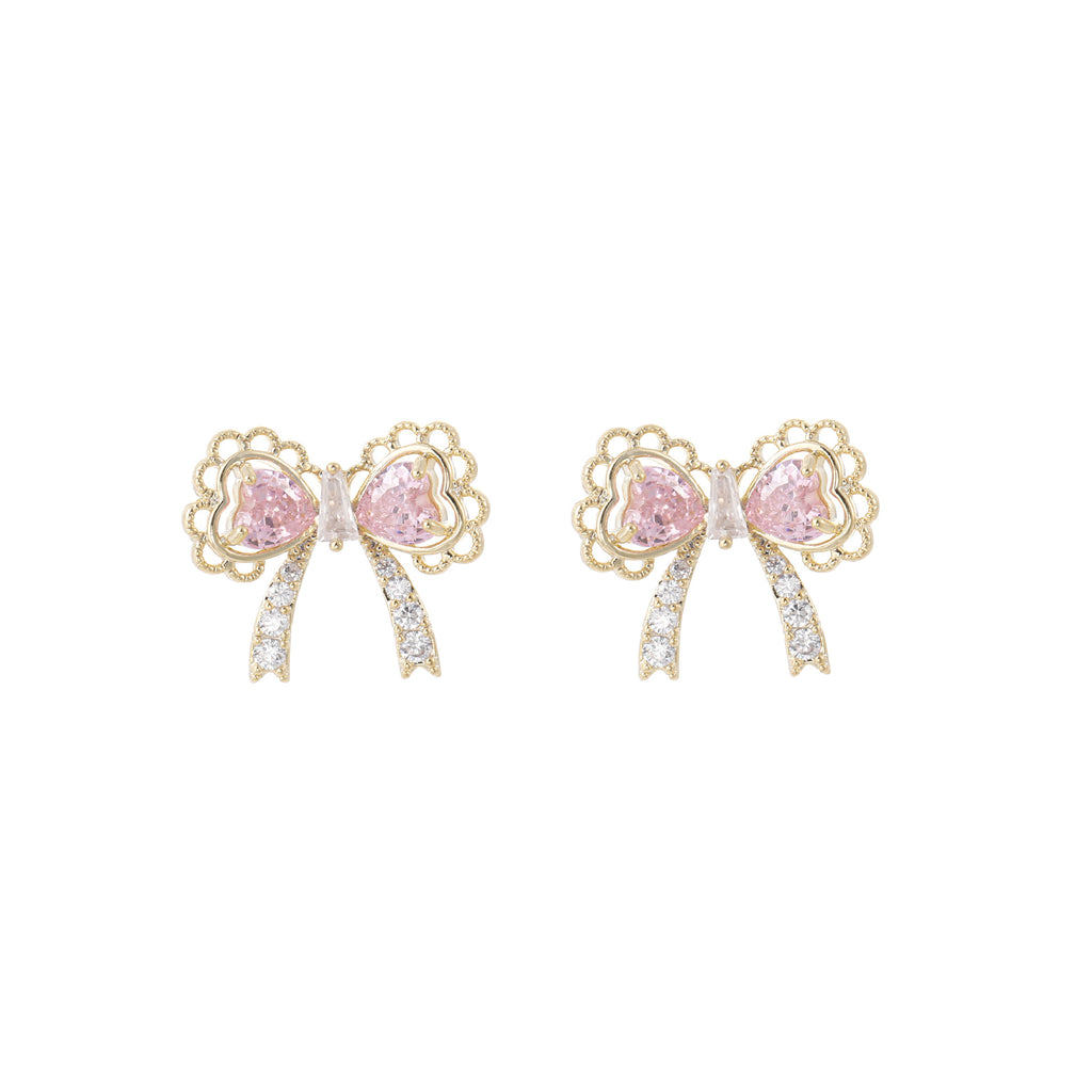 Bow Lace Edge Stud Earrings, 925 Silver Needle Luxury Delicate Earrings, Elegant New Year Fashion Jewelry