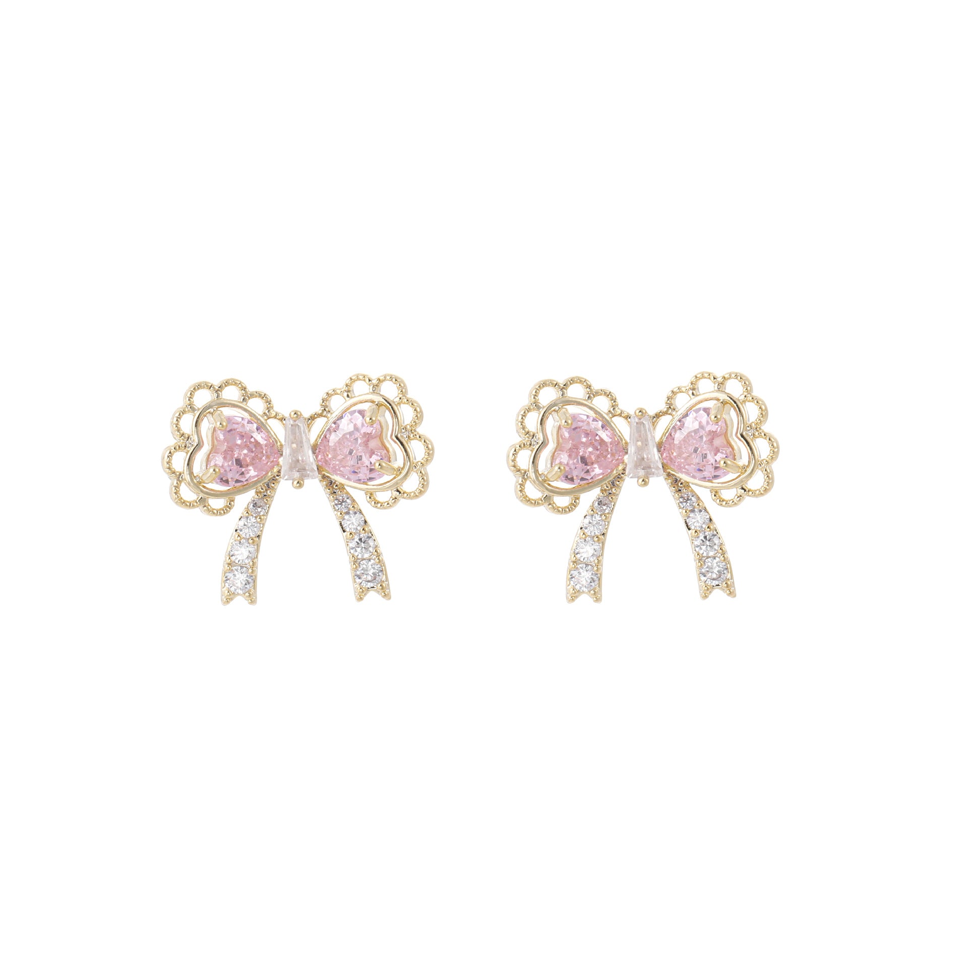 Bow Lace Edge Stud Earrings, 925 Silver Needle Luxury Delicate Earrings, Elegant New Year Fashion Jewelry