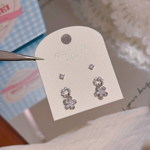 3 Pairs Floral Wreath Pearl Stud Earrings Set, Luxury Dainty Sweet Elegant All-match Jewelry for Women