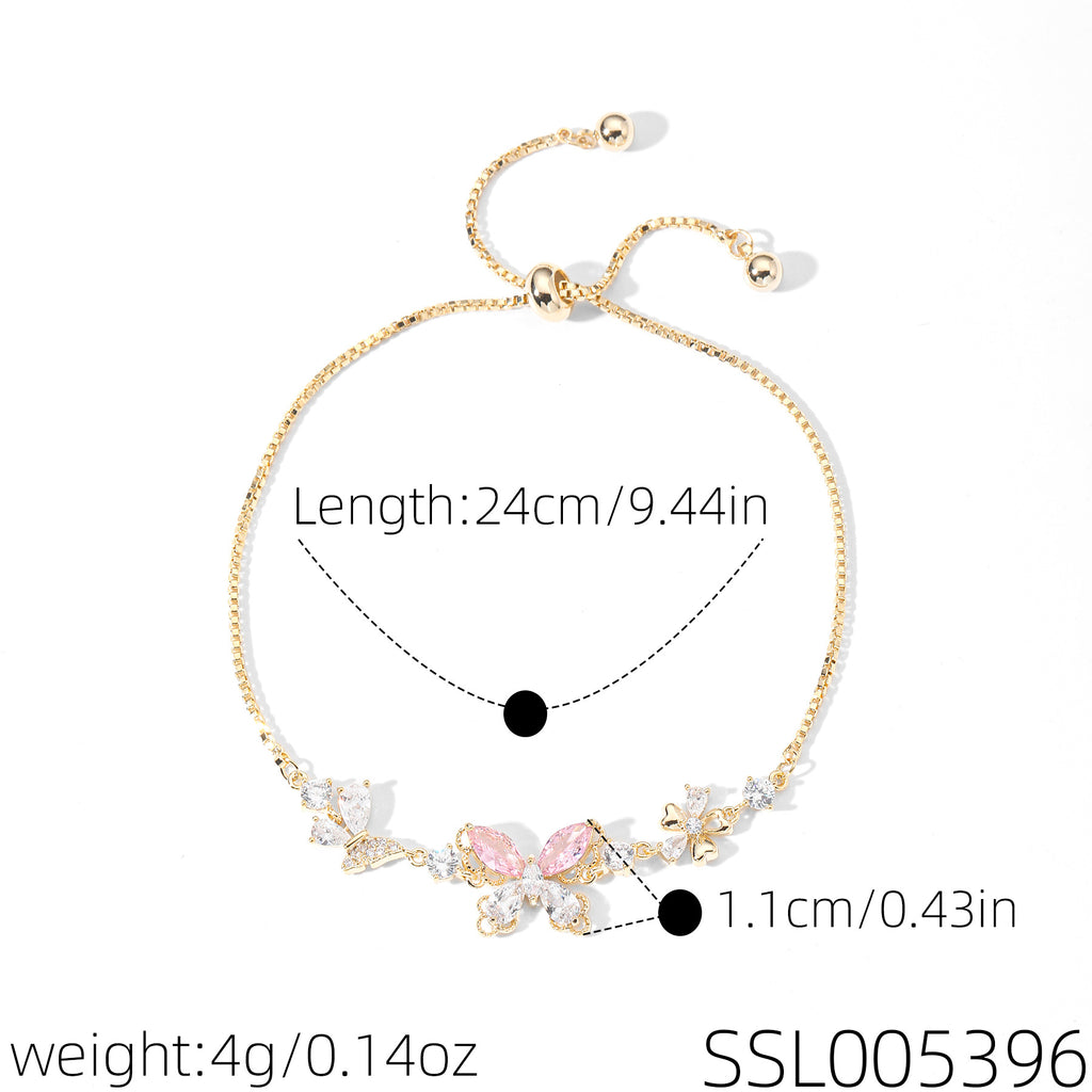 Zircon Butterfly Flower Adjustable Bracelet Sweet Luxury Stylish Ladies Hand Ornament