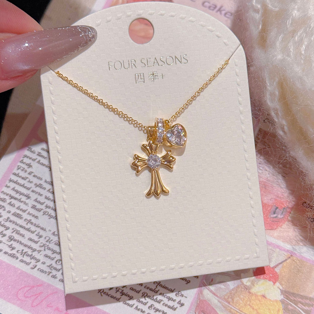 Vintage Cross Pendant Necklace, Elegant Luxury Daily Fashion Neck Jewelry