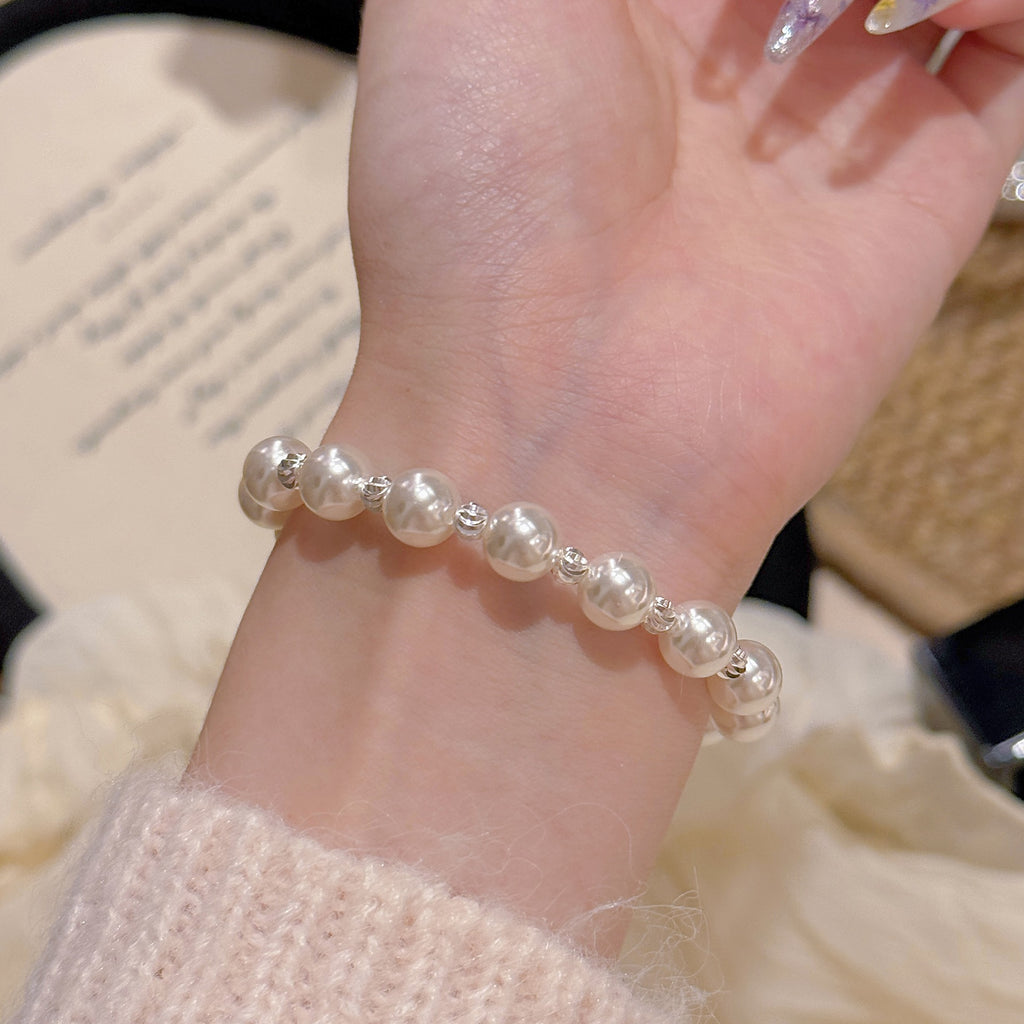 Korean Style Pearl & Broken Silver Bracelet, Luxury Elegant Wrist Jewelry, Minimalist Delicate Versatile Daily Bangle for Women