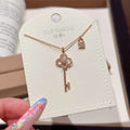 Key & Heart Lock Pendant Necklace, Sparkling Cubic Zirconia Clavicle Chain, Luxury Sweet Minimalist Jewelry for Women