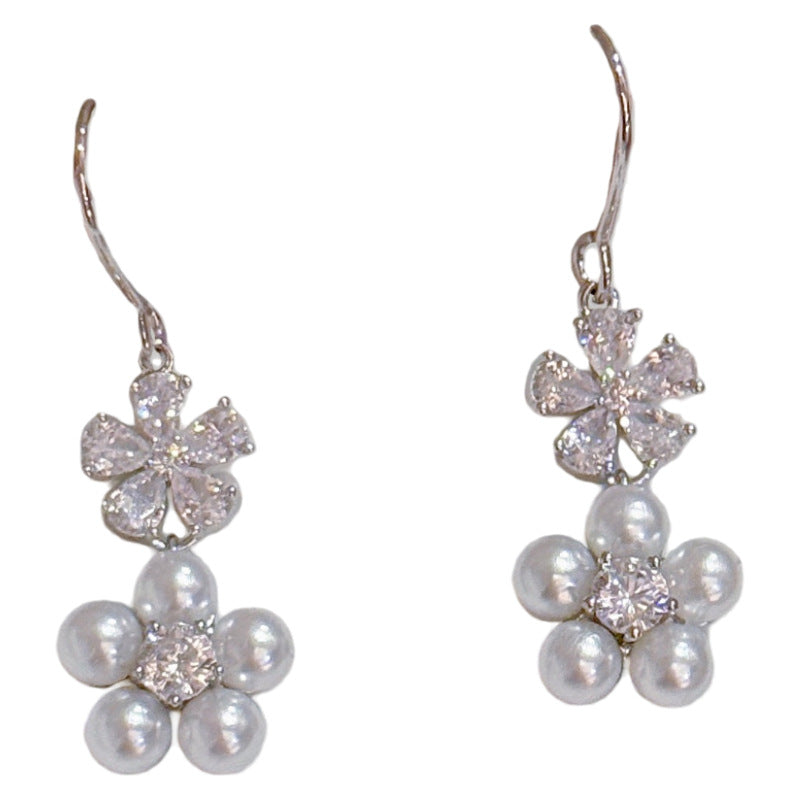 Bloom Flower Pearl Luxury Stud Earrings Sweet Women Fashion Earring