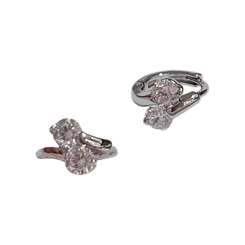 Minimalist Double Zircon Cross Hoop Earrings, Luxury High-grade Elegant Ear Buckles, Versatile Cold Style Fashion Ear Jewelry