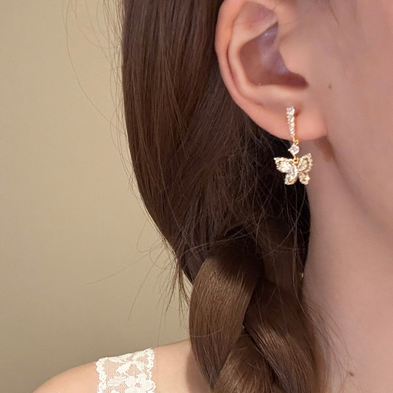 S925 Silver Hollow Butterfly Earrings, Elegant Fairy Style Daily Ear Studs