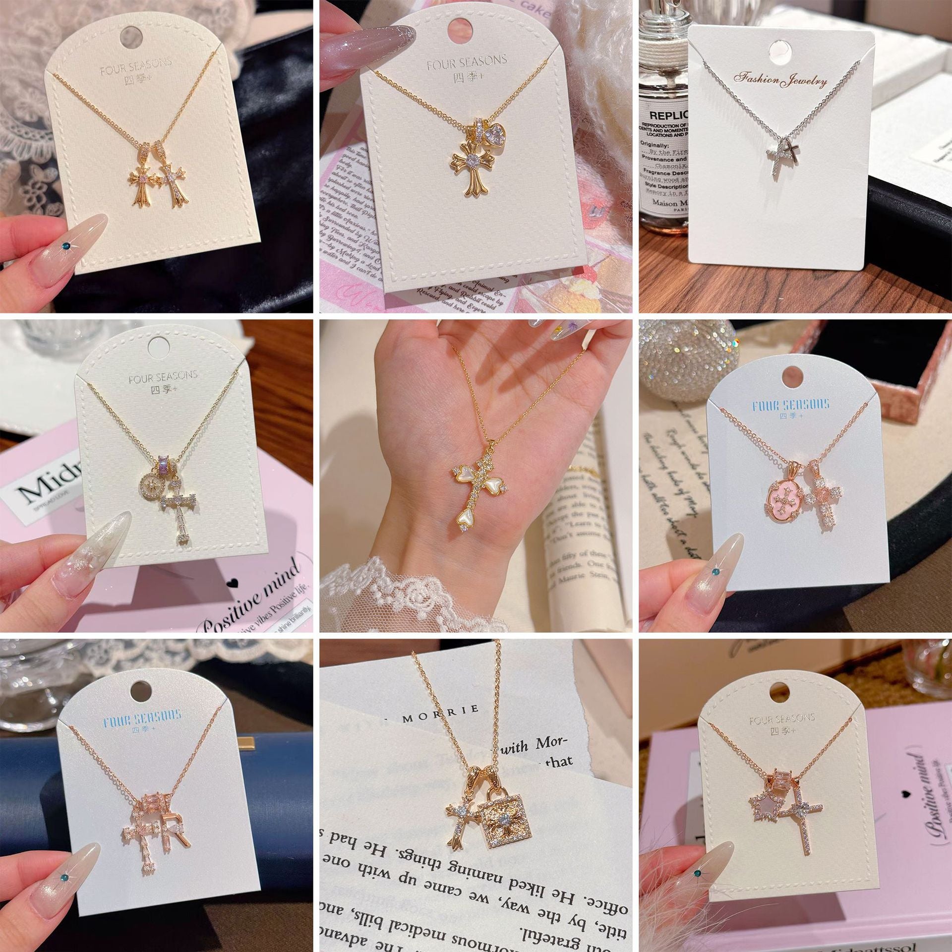 Vintage Cross Pendant Necklace, Elegant Luxury Daily Fashion Neck Jewelry