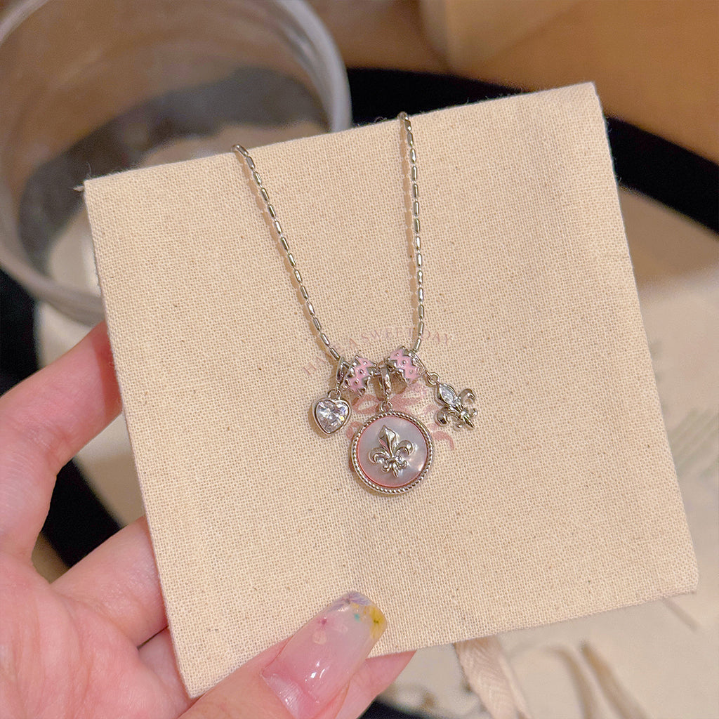 Heart & Iris Pendant Necklace with Natural Shell Inlay, Niche Luxury Dainty Clavicle Chain, Elegant All-match Daily Necklace