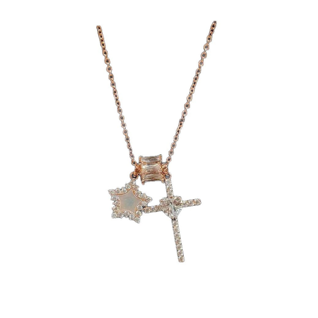 2026 New Arrival Star & Cross Pendant Necklace, Hot Selling Luxury Dainty Clavicle Chain