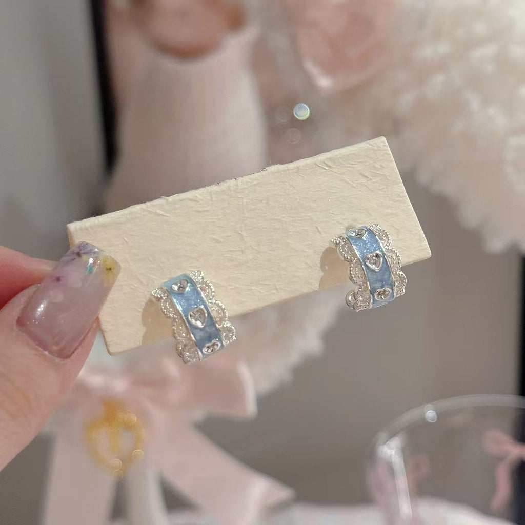 Sweet Lace Heart Earrings, Luxury Elegant Fresh Summer Stud Earrings, Exquisite Sweet Temperament Ear Jewelry