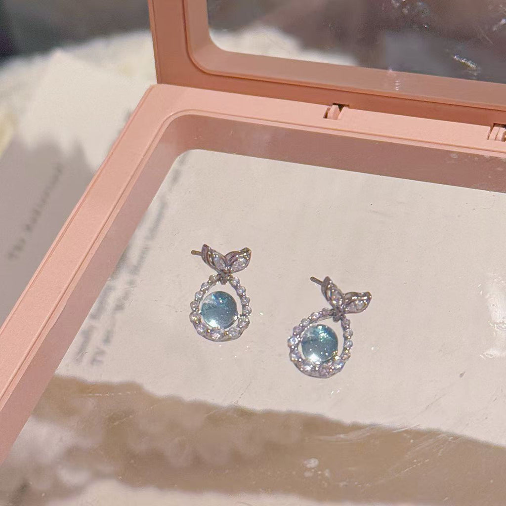 S925 Silver Mermaid Tears Earrings, Elegant Cold Tone Delicate Sweet Fashion Stud Earrings