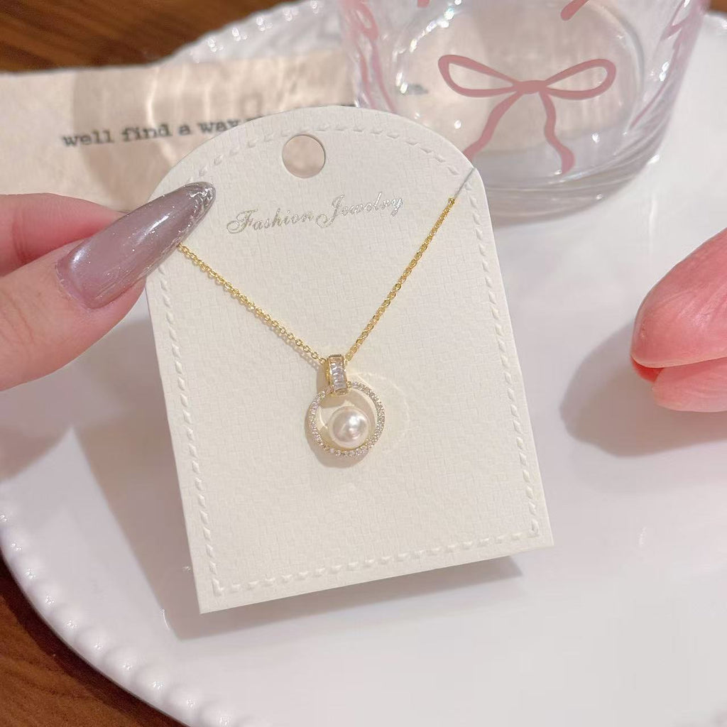 Luxury Hoop Pearl CZ Clavicle Necklace All-Season Ladies Pendant Chain