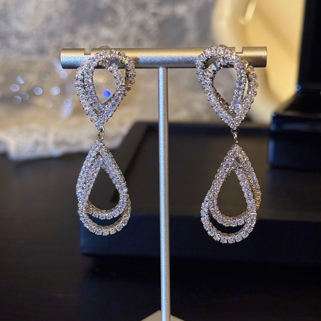 S925 Silver Multi Layer Teardrop Luxury Dangle Earrings Elegant Ladies Ear Studs