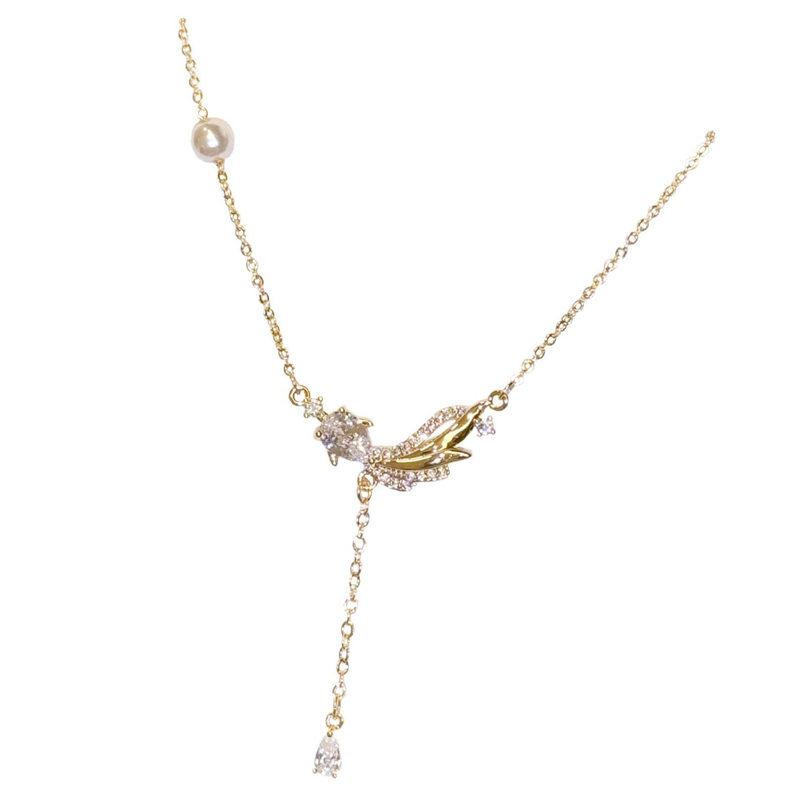 Koi Fish Pendant Pearl Necklace for Women, Luxury Minimalist Zircon Inlaid Clavicle Chain Jewelry Gift