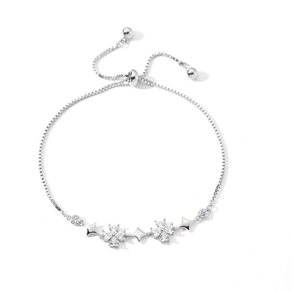 Luxury Niche Four-Leaf Clover with Star Cubic Zirconia Bracelet, Elegant Designer All-Match Stackable Wrist Jewelry
