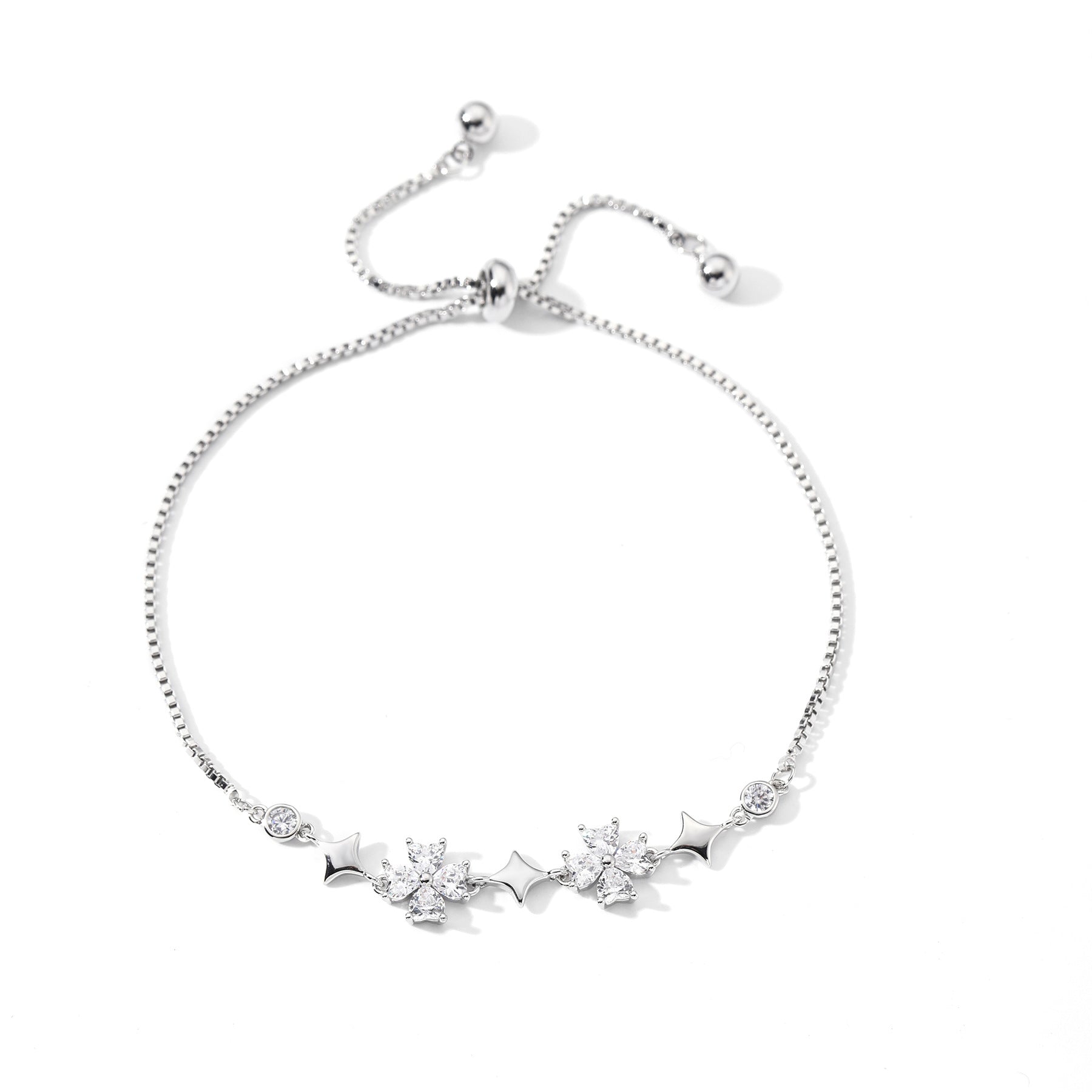 Luxury Niche Four-Leaf Clover with Star Cubic Zirconia Bracelet, Elegant Designer All-Match Stackable Wrist Jewelry