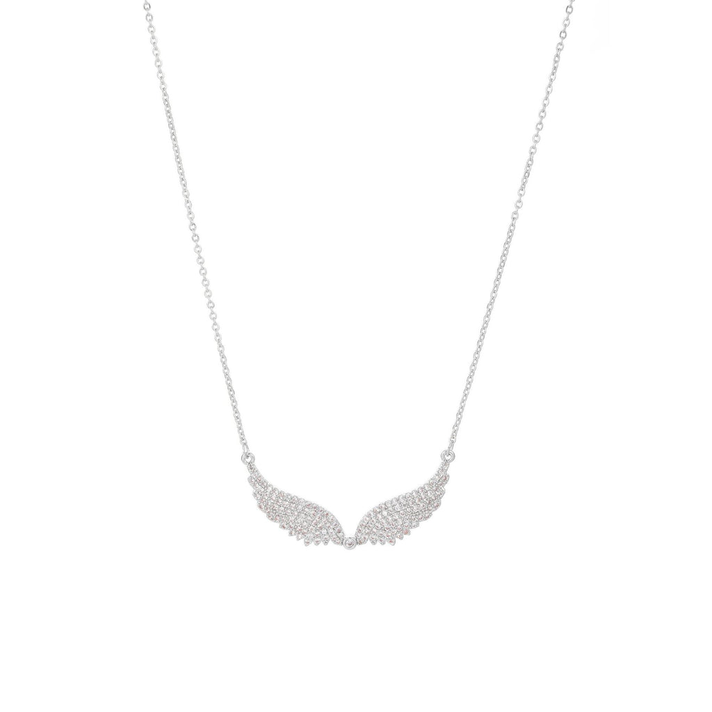 Sparkling Full Zircon Angel Wing Necklace, Elegant Luxury Daily Fashion Pendant Necklace