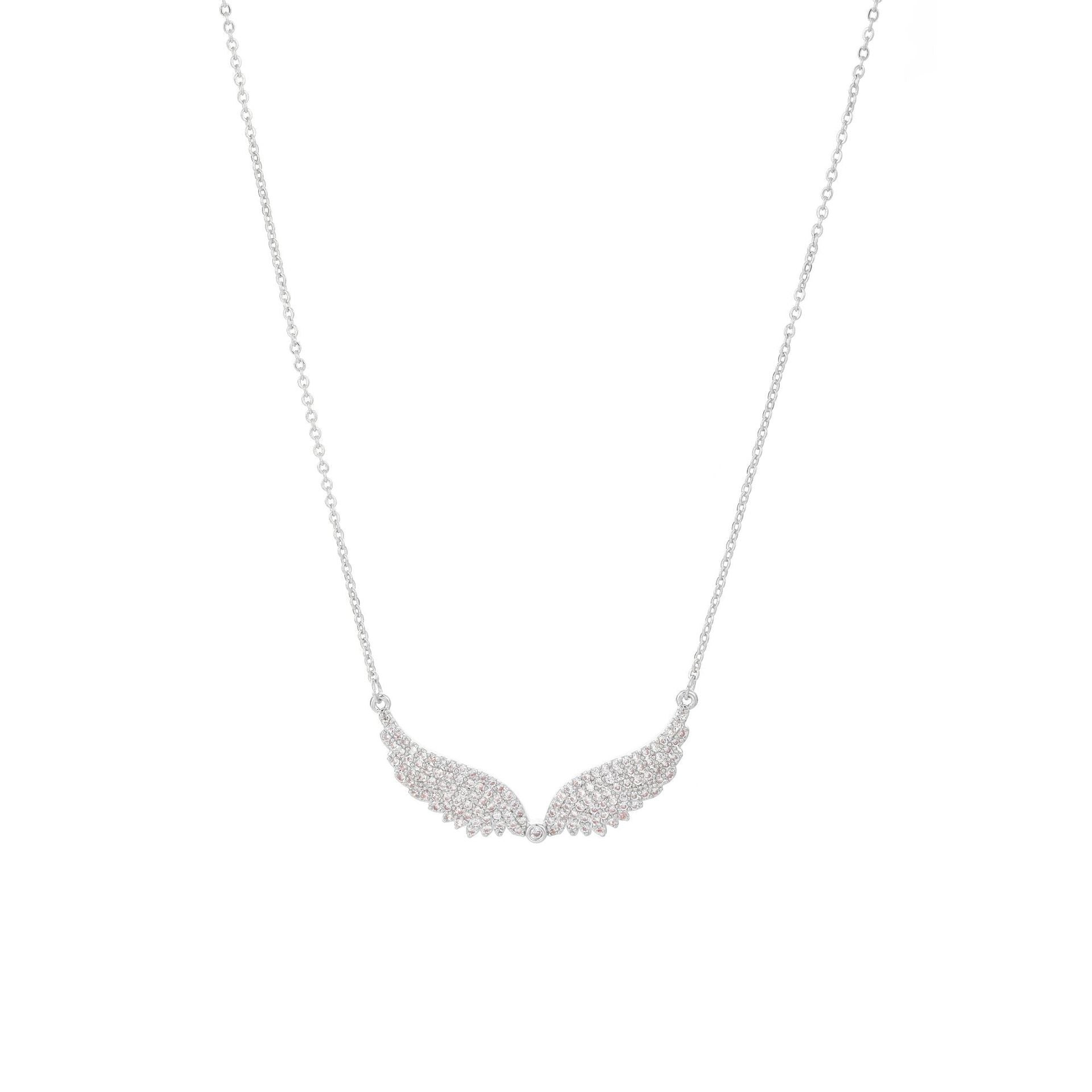 Sparkling Full Zircon Angel Wing Necklace, Elegant Luxury Daily Fashion Pendant Necklace