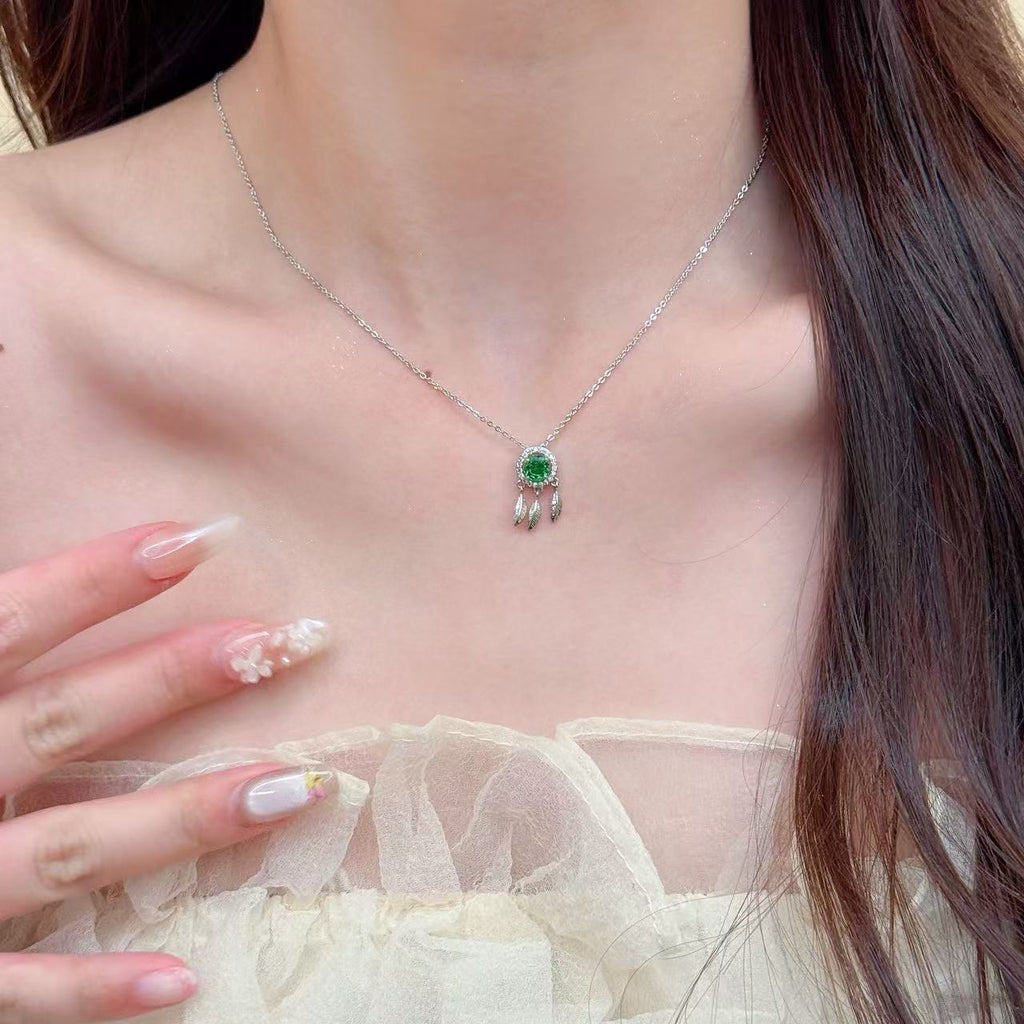 Emerald Ice Cut Sparkling Necklace, Ins Style Minimalist Elegant Clavicle Chain, European American Fashion All-match Luxury Jewelry