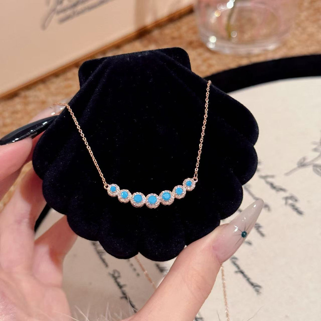 2026 New Smile Pendant Necklace, Blue Turquoise Clavicle Chain, Luxury Minimalist Elegant Jewelry for Women