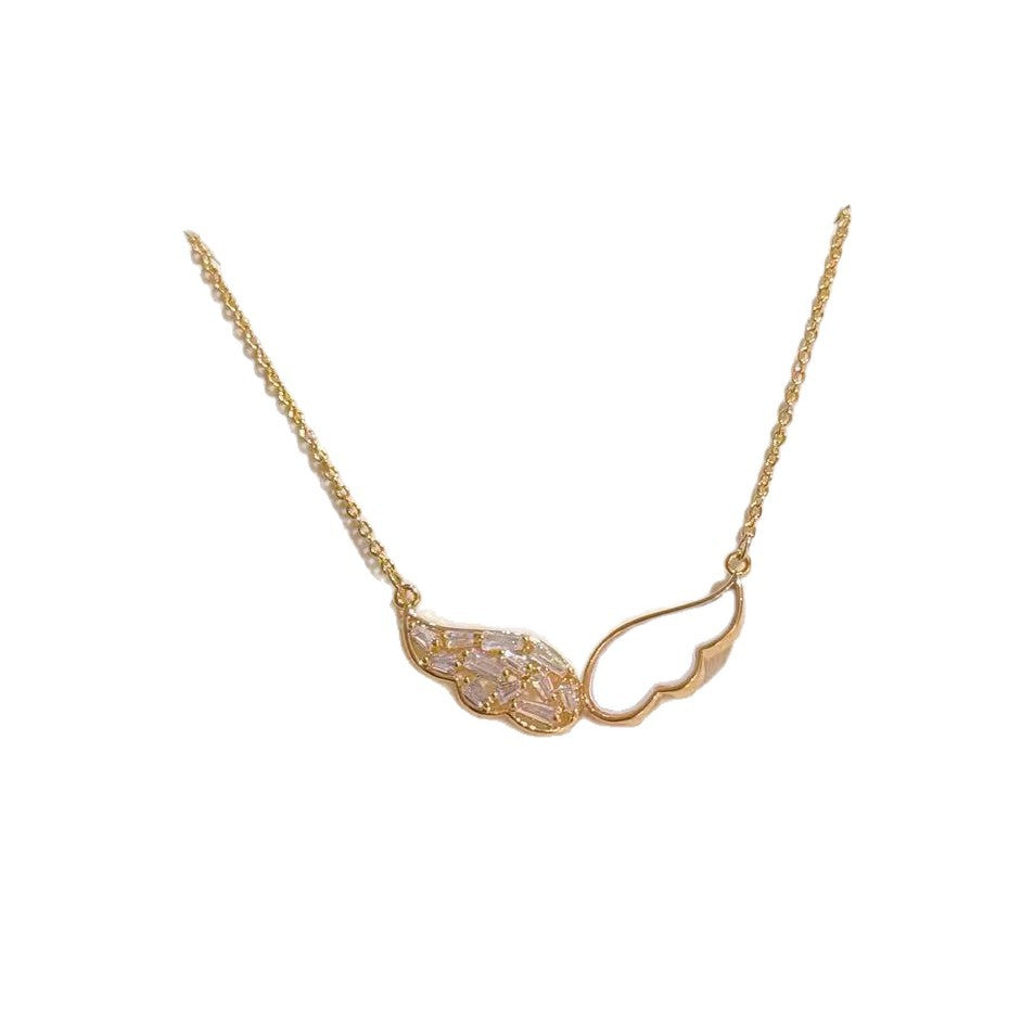 Angel Wing Pendant Necklace with Natural Shell & Zircon, Luxury Niche Clavicle Chain