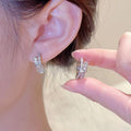 Luxury Sparkle Knot CZ Huggie Earrings Trendy Women Daily Ear Accessory