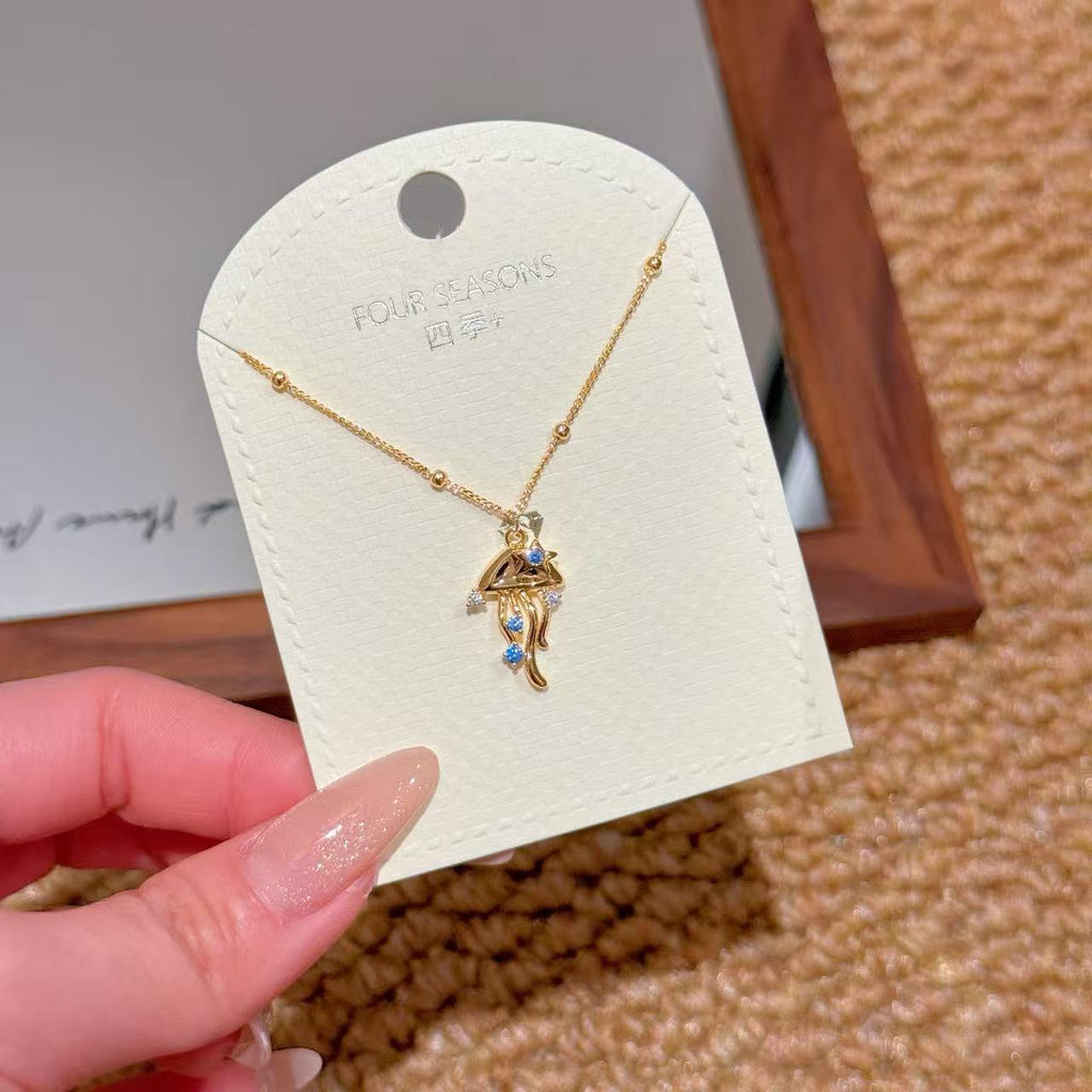 Jellyfish Pendant Necklace, Ocean Series Luxury Dainty Clavicle Chain