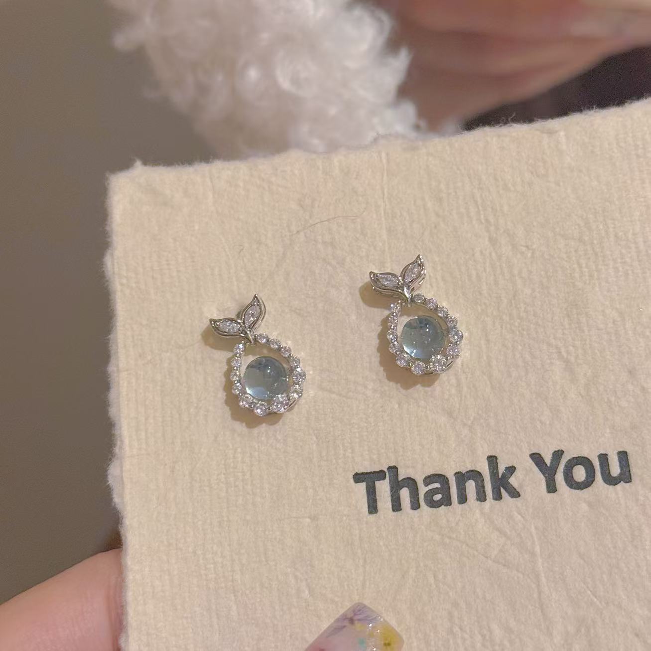 S925 Silver Mermaid Tears Earrings, Elegant Cold Tone Delicate Sweet Fashion Stud Earrings