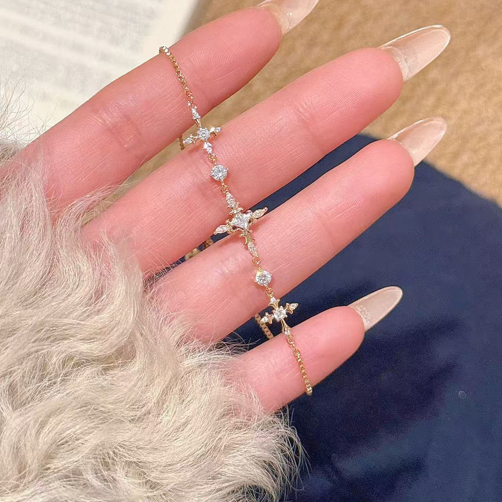 Korean Star Zircon Geometric Bracelet, Elegant Daily Wrist Chain