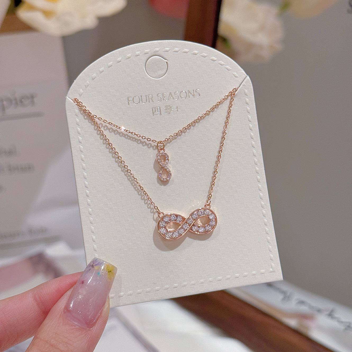 Double Infinity Pendant Necklace, Simple Luxury Temperament Daily Neck Jewelry