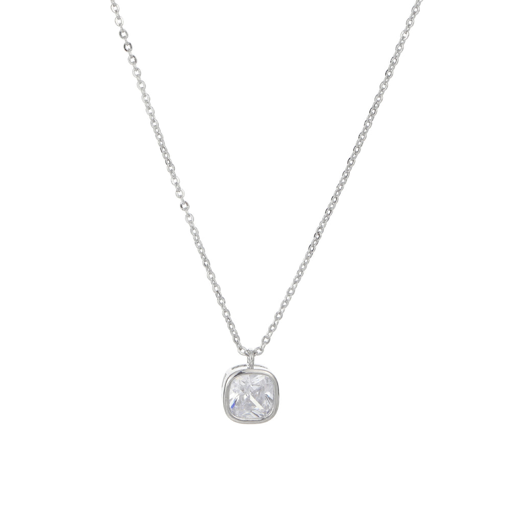Cool Minimal Luxury Geometric Sugar Cube Cubic Zirconia Pendant Necklace, Niche Dainty Elegant All-Match Choker Jewelry for Women