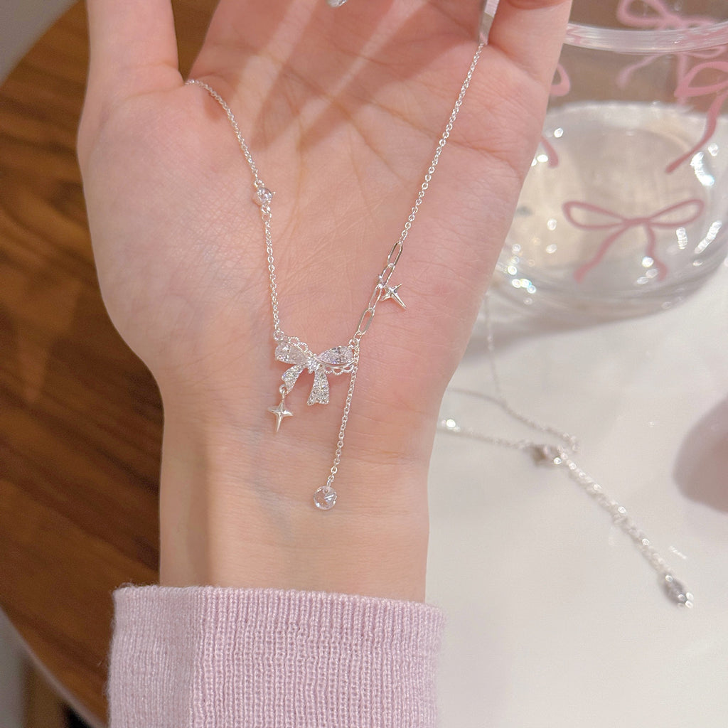 Elegant Bow Tassel Necklace Luxury Stylish Birthday Gift Neck Accessories for Ladies