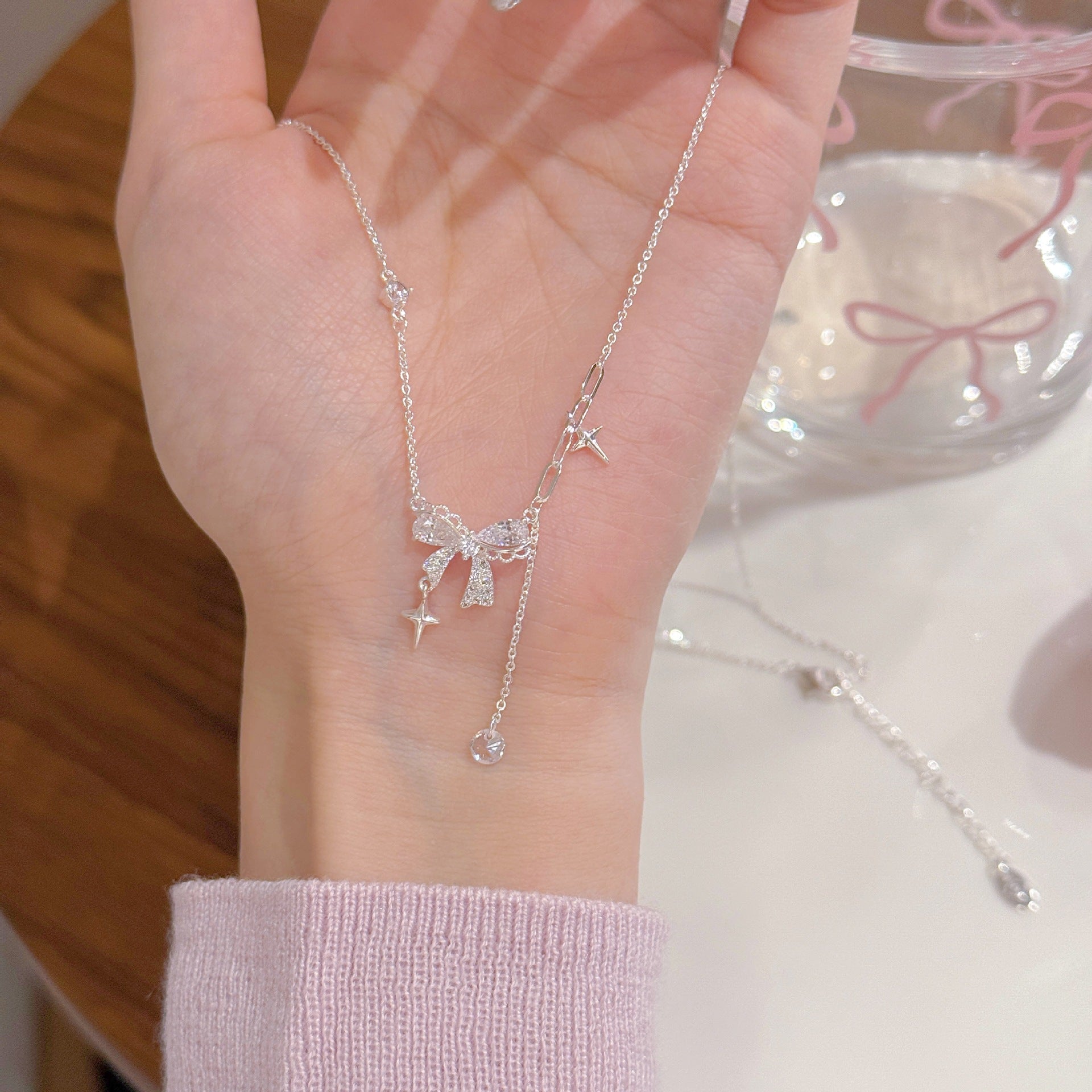 Elegant Bow Tassel Necklace Luxury Stylish Birthday Gift Neck Accessories for Ladies
