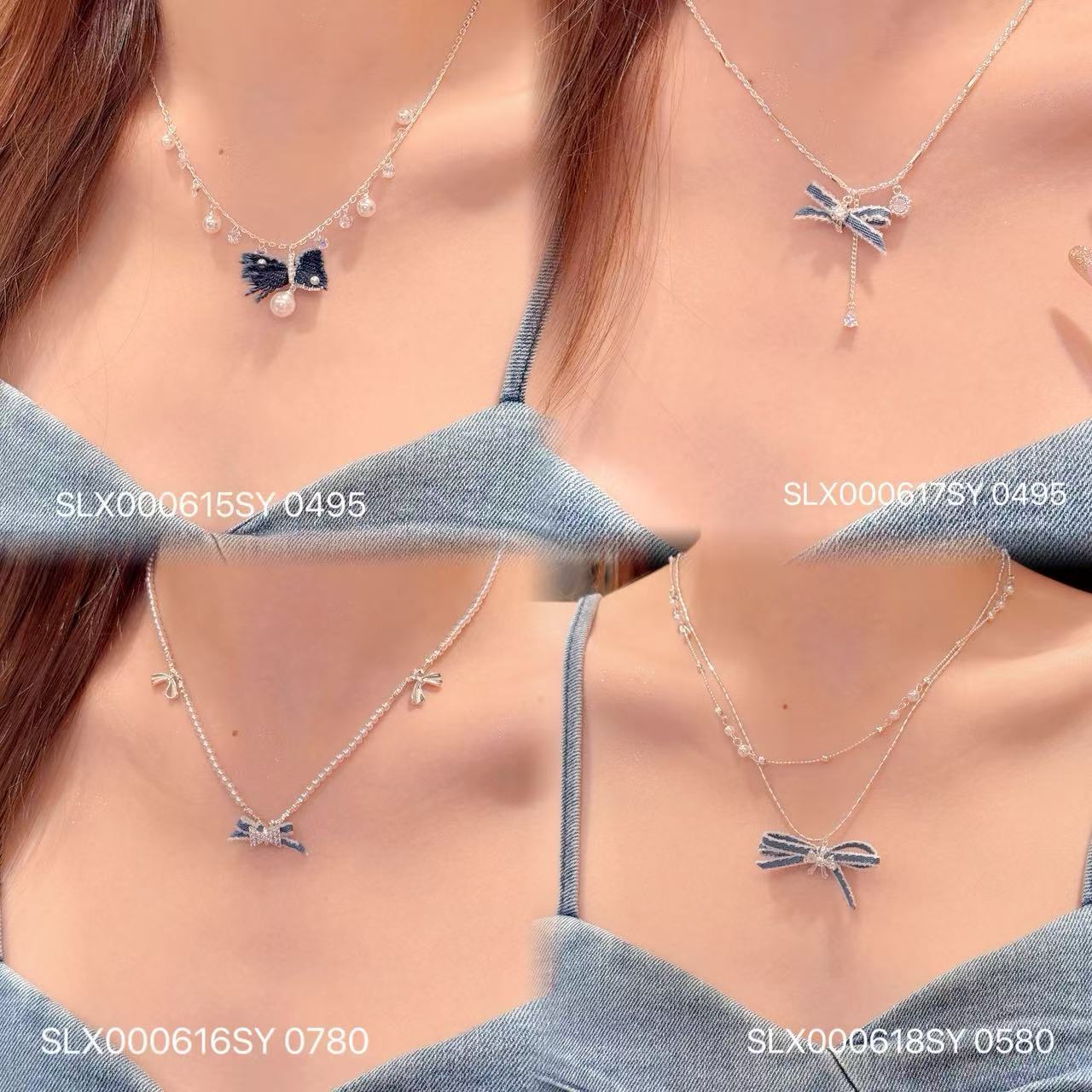 Autumn Winter Fashion Accessories Denim Bow Earrings Star Moon Earrings, Exquisite High-end Versatile Earrings & Matching Necklace Jewelry Set for Women