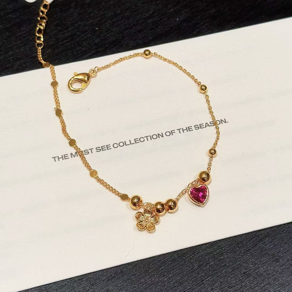 Heart Shape Sand Gold Bracelet, National Trend Luxury Hand Jewelry, Inlaid Natural Zircon Sweet Heart