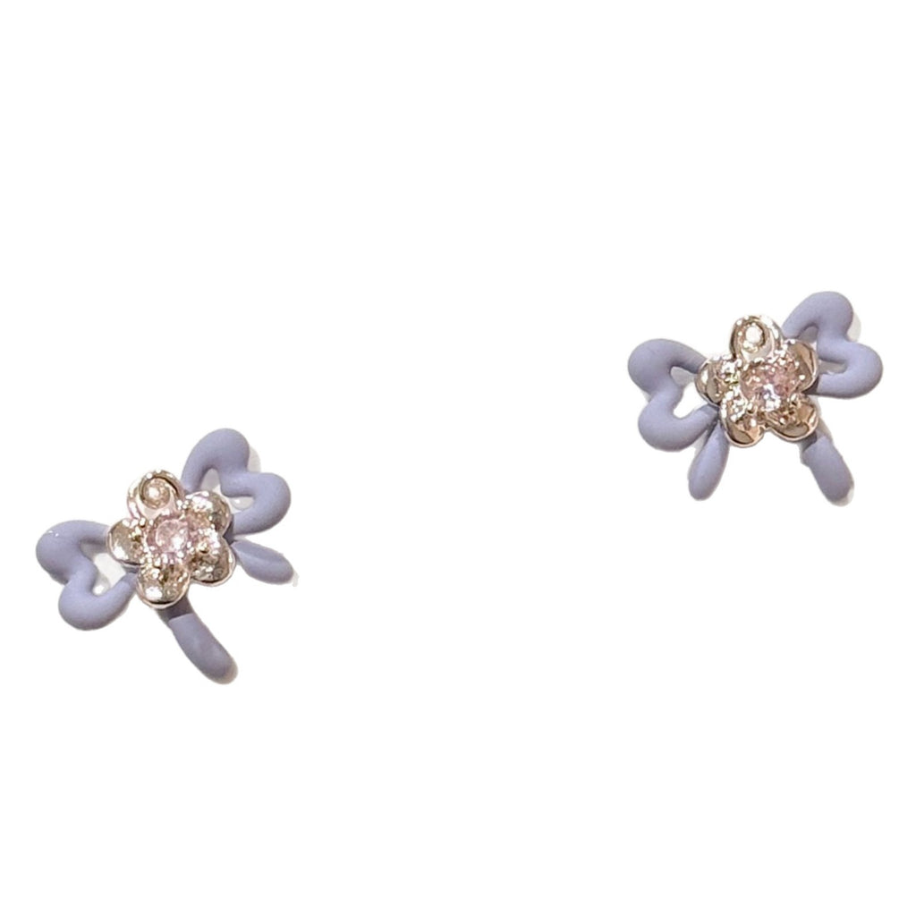 Retro Blue Bow S925 Silver Earrings, Cute Contrast Color Daily Ear Studs