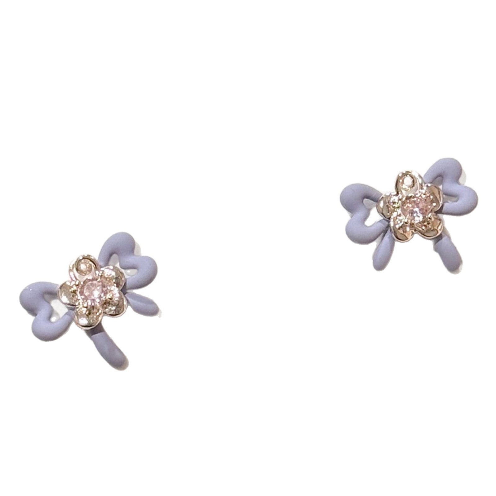 Retro Blue Bow S925 Silver Earrings, Cute Contrast Color Daily Ear Studs
